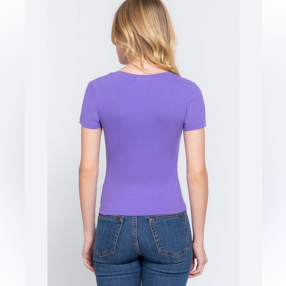 ON-34TH Purple Ribbed Top Short Sleeve - Size M - Picture 1 of 4